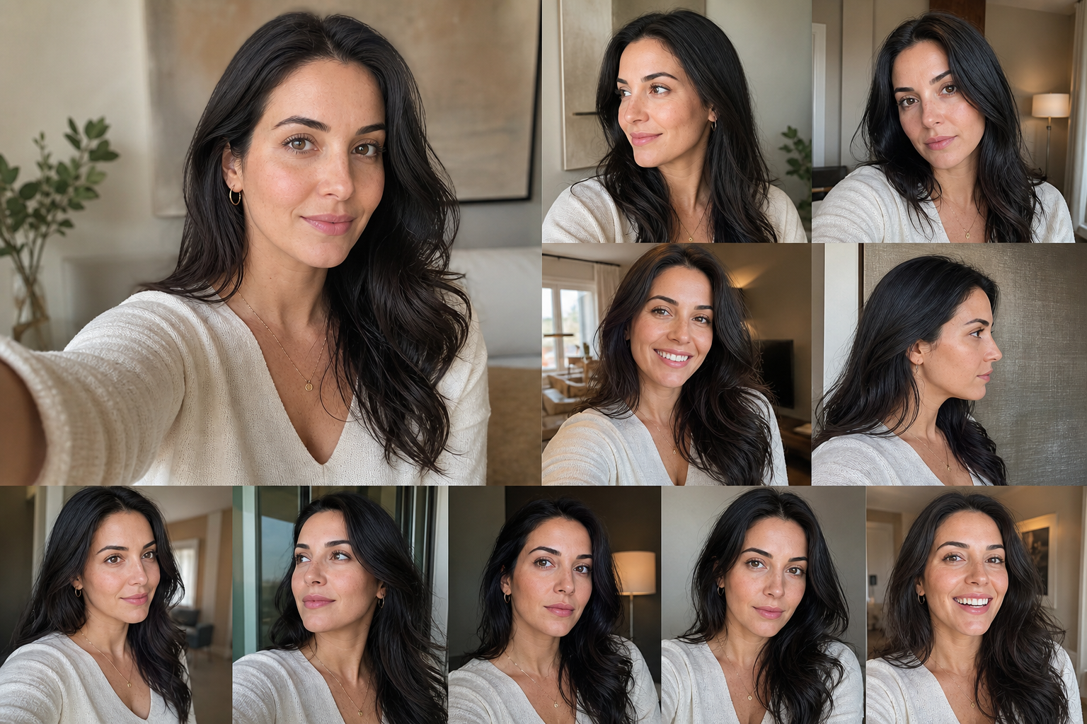 A realistic collage of training selfies from multiple angles